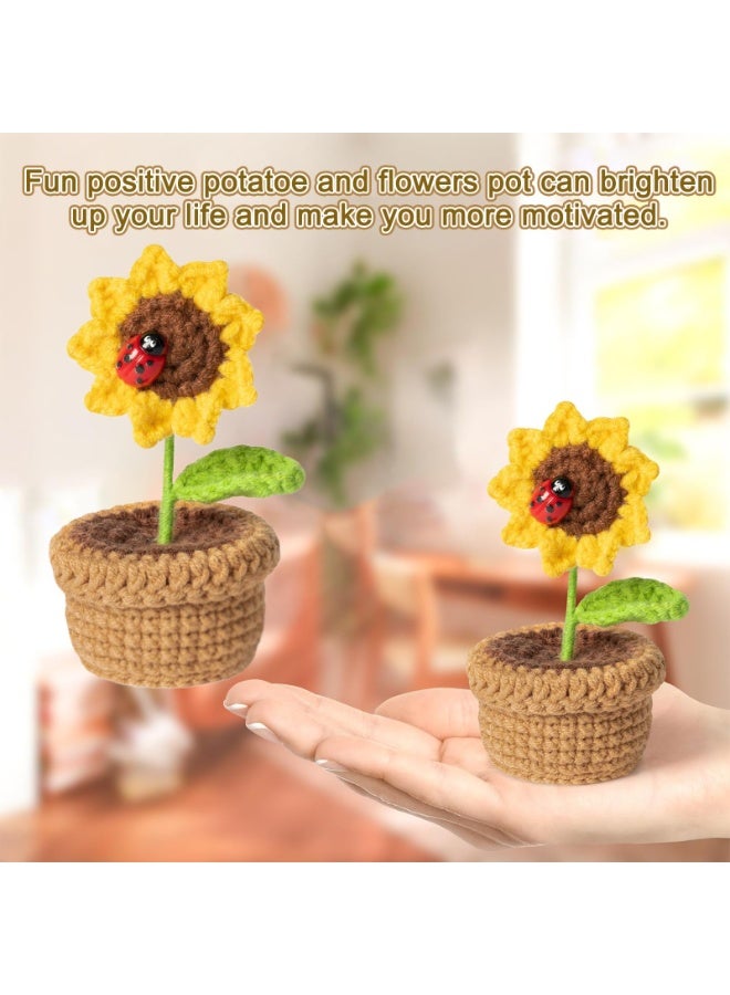 سانموجيد هدايا عباد الشمس للنساء، هدايا عباد الشمس لعيد الأم، ألعاب صغيرة محبوكة يدوية الصنع للدعم العاطفي، هدية زينة وعاء عباد الشمس، دمى ممتعة للحياة النشطة لتزيين المكتب - Image 5