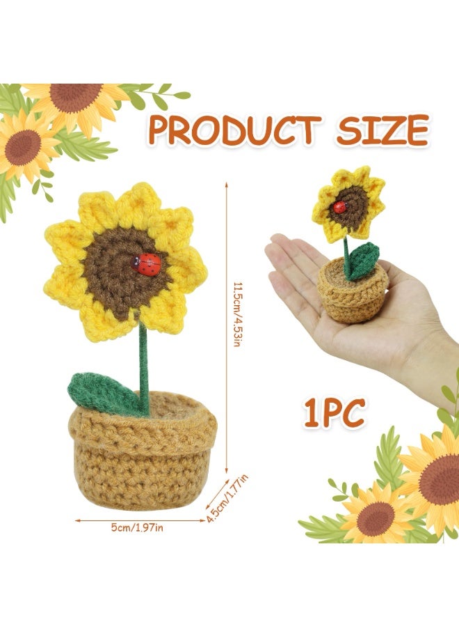 سانموجيد هدايا عباد الشمس للنساء، هدايا عباد الشمس لعيد الأم، ألعاب صغيرة محبوكة يدوية الصنع للدعم العاطفي، هدية زينة وعاء عباد الشمس، دمى ممتعة للحياة النشطة لتزيين المكتب - Image 2