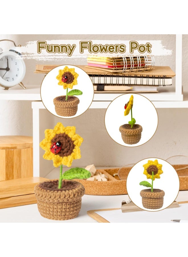 سانموجيد هدايا عباد الشمس للنساء، هدايا عباد الشمس لعيد الأم، ألعاب صغيرة محبوكة يدوية الصنع للدعم العاطفي، هدية زينة وعاء عباد الشمس، دمى ممتعة للحياة النشطة لتزيين المكتب - Image 4