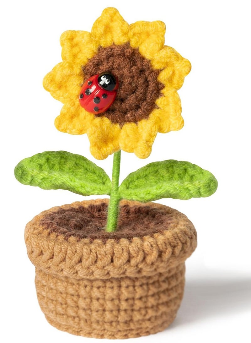 سانموجيد هدايا عباد الشمس للنساء، هدايا عباد الشمس لعيد الأم، ألعاب صغيرة محبوكة يدوية الصنع للدعم العاطفي، هدية زينة وعاء عباد الشمس، دمى ممتعة للحياة النشطة لتزيين المكتب - Image 1