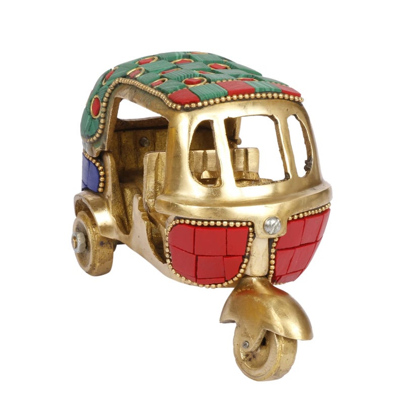 Kartique Kartique Gemstone Work Vintage Style Brass Auto Rickshaw Miniature Indian Souvenir Multicolored Brass Decor Showpiece Height 3 Inch  - Image 2