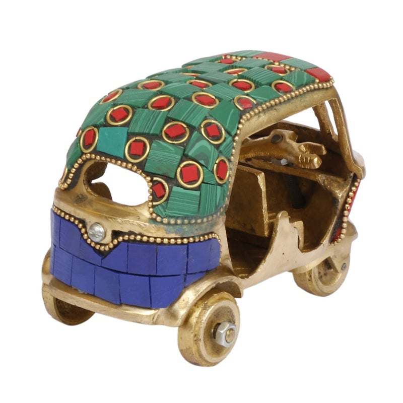 Kartique Kartique Gemstone Work Vintage Style Brass Auto Rickshaw Miniature Indian Souvenir Multicolored Brass Decor Showpiece Height 3 Inch  - Image 4