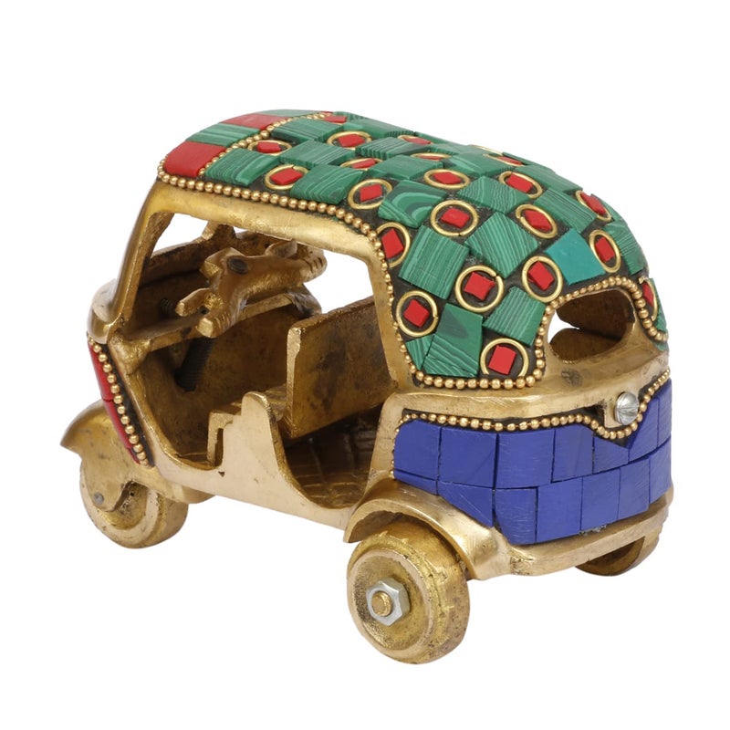 Kartique Kartique Gemstone Work Vintage Style Brass Auto Rickshaw Miniature Indian Souvenir Multicolored Brass Decor Showpiece Height 3 Inch  - Image 3