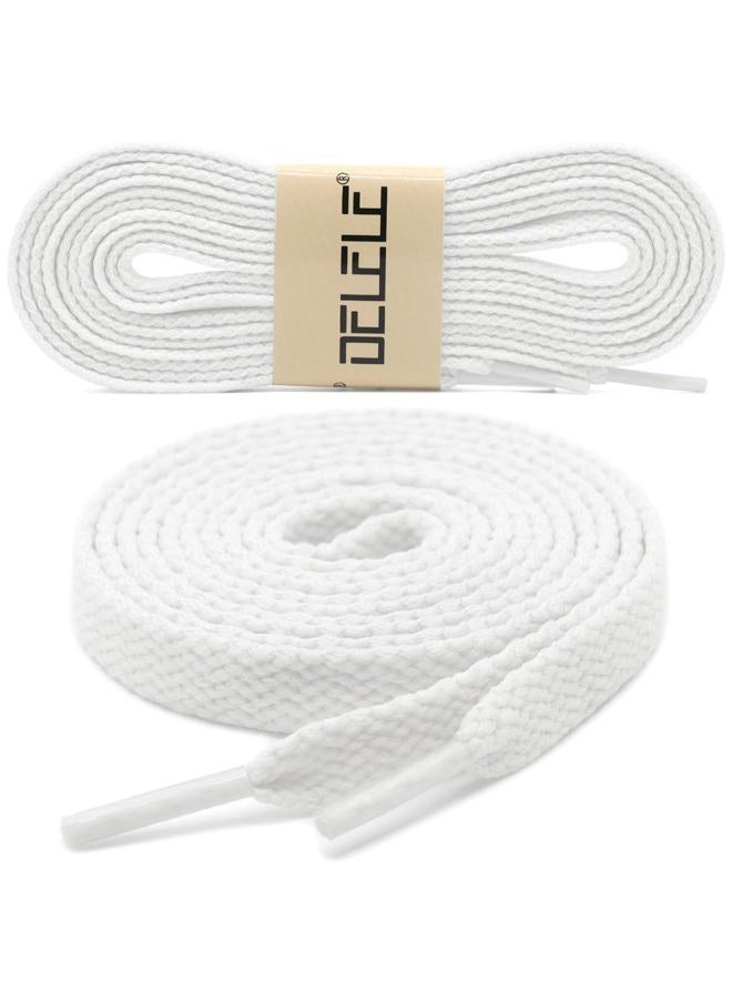 DELELE 2 Pair Flat Shoe laces 5/16" Wide Shoelaces for Athletic Running Sneakers Shoes Boot Strings, 01 White, 43 Inch (110cm) - Image 2