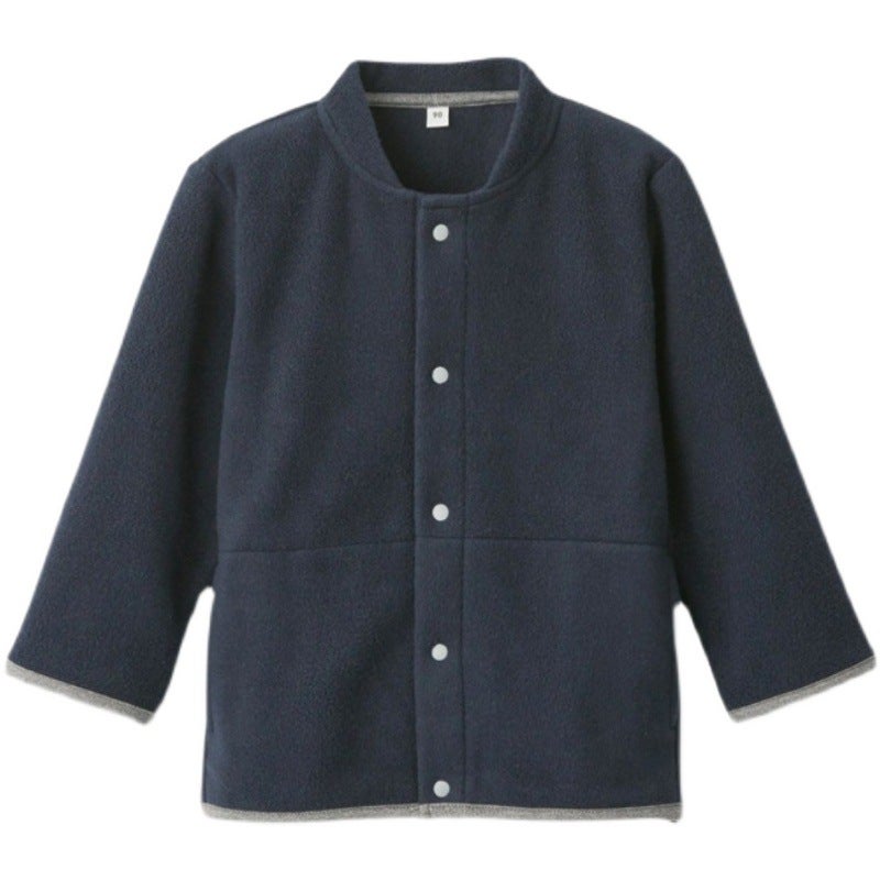 Japanese Unprinted Kidsren'S Fleece Sweater, High-Quality Stand-Up Collar Jacket, Small Outwear, Sweatshirt, Warm Clothes For Boys And Girls - Image 2
