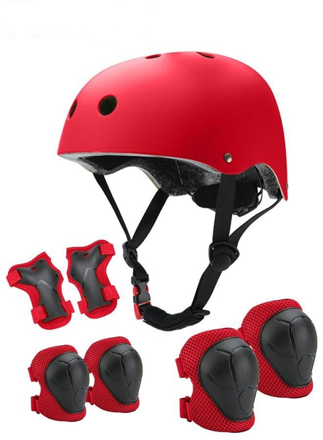 DURKU 7 Piece Multi-Sport Protection Gear Kit includes Adjustable Helmet, Knee & Elbow Pads, Wrist Guards for Scooter, Skateboarding, Biking, Roller Skating - Red - Image 1