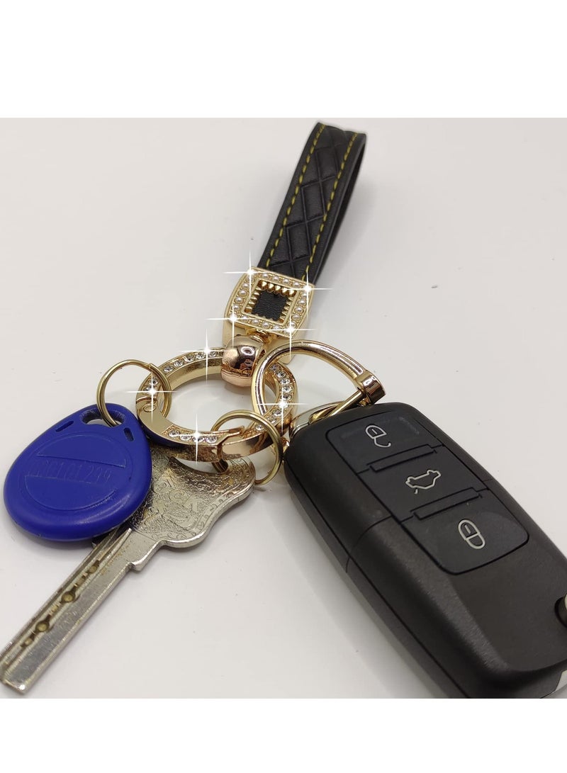 SYOSI Car Keychain Accessories with Key Ring Bling Diamond Microfiber Leather Car Keychain Universal Key Fob Holder with 360° Rotatable D-Ring 2 Keyrings and Screwdriver for Men and Women Black - Image 5