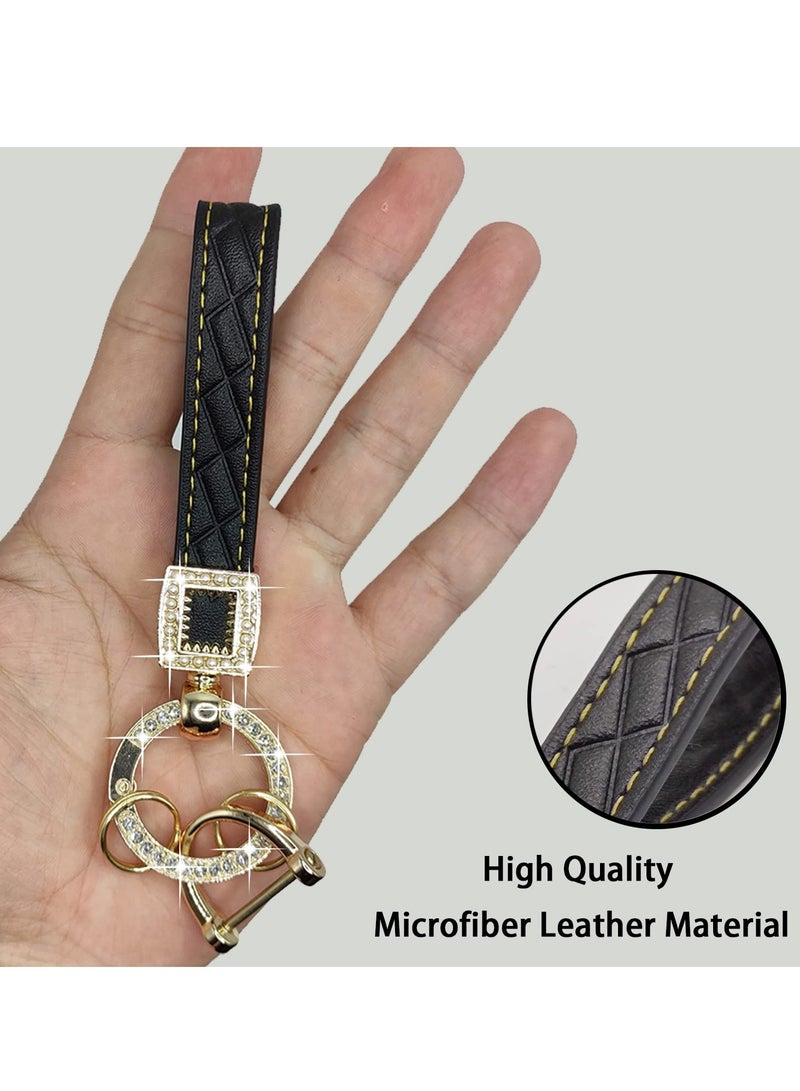 SYOSI Car Keychain Accessories with Key Ring Bling Diamond Microfiber Leather Car Keychain Universal Key Fob Holder with 360° Rotatable D-Ring 2 Keyrings and Screwdriver for Men and Women Black - Image 4