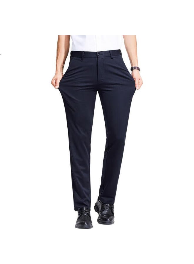 Romon Men'S Summer Ice Silk Thin Business Straight Pants Non-Iron Suit Pants Men Lm73 Navy Blue 36 - Image 1