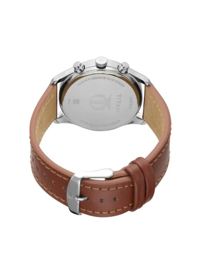 تيتان ساعة تيتان كوارتز مينا فضي بحزام جلد للرجال - Image 5