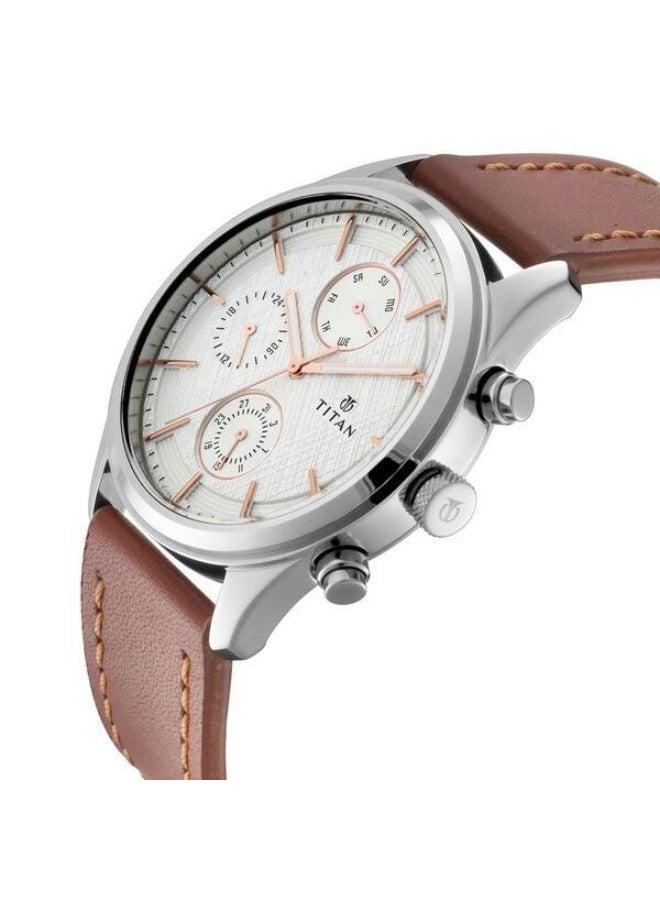 TITAN Workwear Quartz Multifunction Silver Dial Brown Leather Strap Watch for Men - 1805SL01 - Image 2