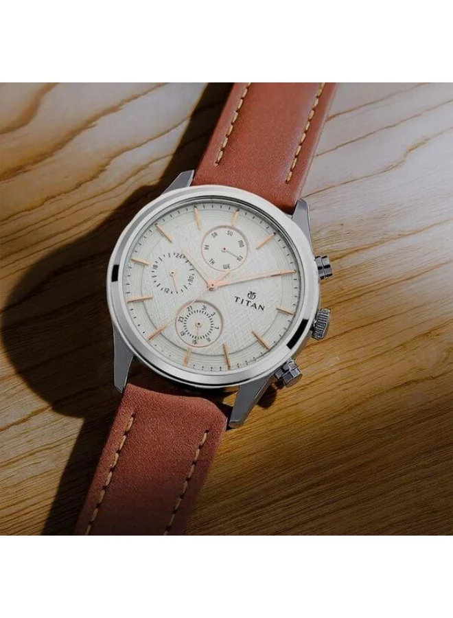 Workwear Quartz Multifunction Silver Dial Brown Leather Strap Watch for Men - 1805SL01