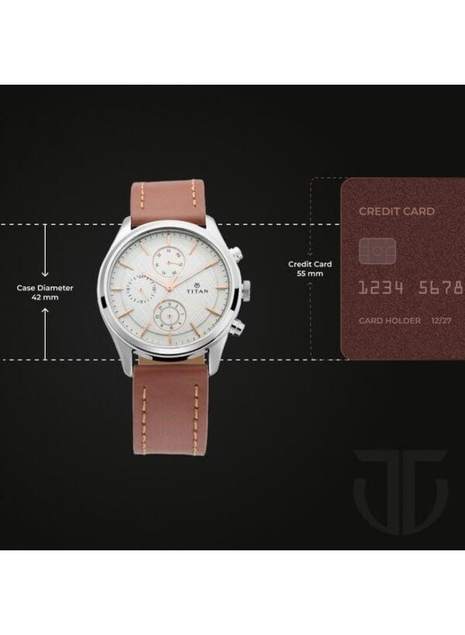 TITAN Workwear Quartz Multifunction Silver Dial Brown Leather Strap Watch for Men - 1805SL01 - Image 3