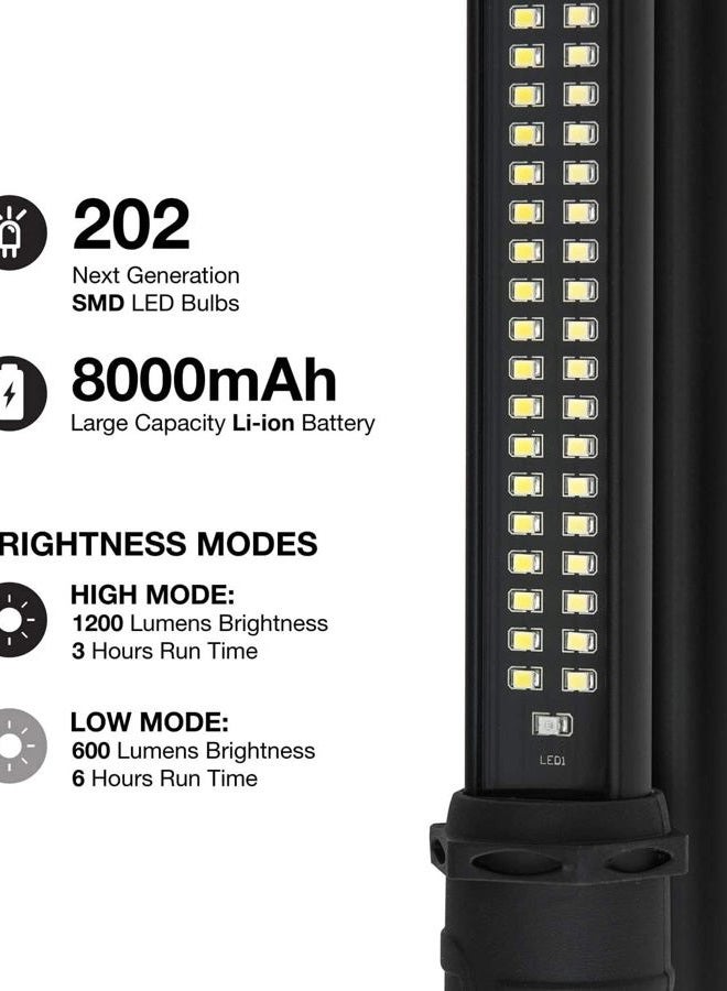 NEIKO 40447A Rechargeable Cordless Underhood Work Light, 202 SMD LED Light Bar with Max 1,200 Lumens, Li-Ion Battery, and 2 Brightness Modes - Image 2
