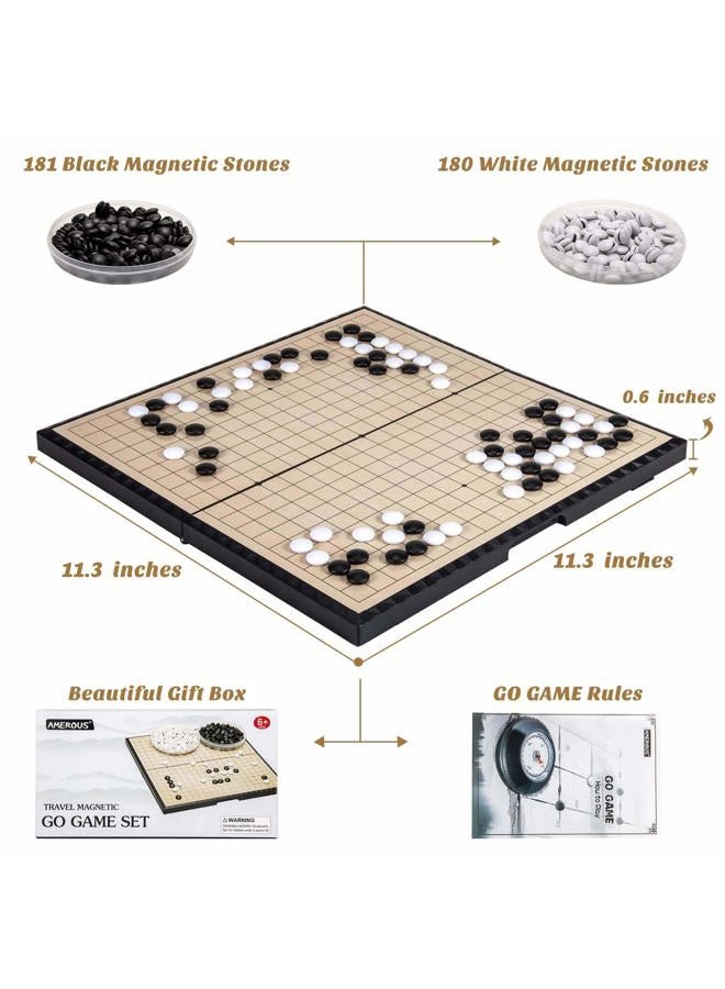 AMEROUS 11 Inches Magnetic Go Game Set (19 x 19), Travel Foldable Board Game Set with Magnetic Plastic Stones & Go Game Rules for Beginner, Kids, Adults （Weiqi） - Image 3
