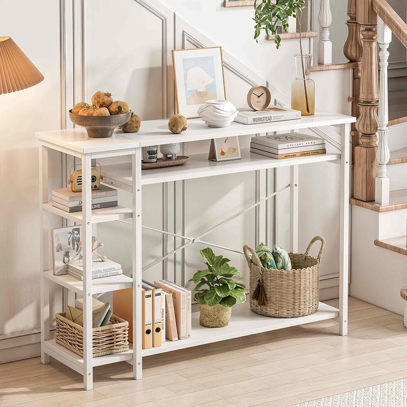 JOYSEUS Console Table for Entryway, X-Shape Design Console Table with 4 Tier Storage Shelves, Extra Long Sofa Table for Hallway, Living Room, Kitchen, Easy Assembly, Modern Style (white, 130*35*90cm) - Image 1