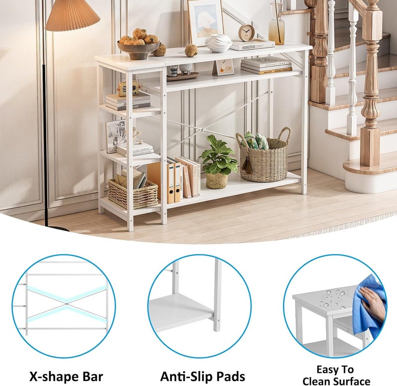JOYSEUS Console Table for Entryway, X-Shape Design Console Table with 4 Tier Storage Shelves, Extra Long Sofa Table for Hallway, Living Room, Kitchen, Easy Assembly, Modern Style (white, 130*35*90cm) - Image 3