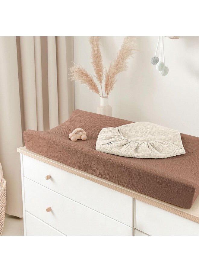 Bearmoss Changing Pad Cover, 2 Pack Muslin [100% Cotton] Diaper Changing Table Covers, 32'' x 16'' Soft Breathable Changing Pad Sheets for Unisex Baby Girls and Boys with Strap Holes (Cappuccino) - Image 4