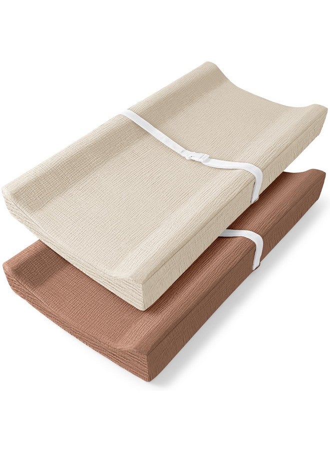 Bearmoss Changing Pad Cover, 2 Pack Muslin [100% Cotton] Diaper Changing Table Covers, 32'' x 16'' Soft Breathable Changing Pad Sheets for Unisex Baby Girls and Boys with Strap Holes (Cappuccino) - Image 1