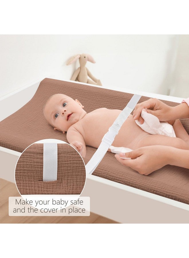 Bearmoss Changing Pad Cover, 2 Pack Muslin [100% Cotton] Diaper Changing Table Covers, 32'' x 16'' Soft Breathable Changing Pad Sheets for Unisex Baby Girls and Boys with Strap Holes (Cappuccino) - Image 3