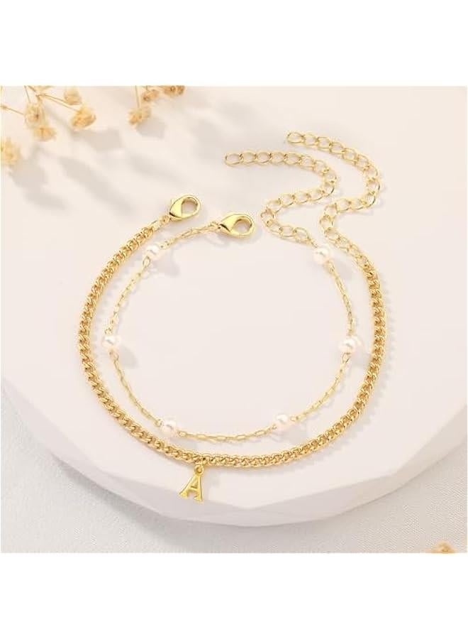 Gold Initial Pearl Bracelets for Women Layered Dainty Tiny Pearls Link Chain Gold Bracelets Jewelry Gifts Bridesmaid Birthday Gifts for Women Valentines Gifts for her Girlfriend Wife - Image 5