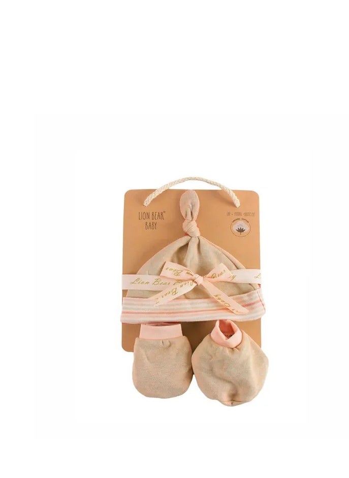 Factory Price Factory Price - Knitted New-born Hat And Mittens Gift Set - Beige  - Image 1