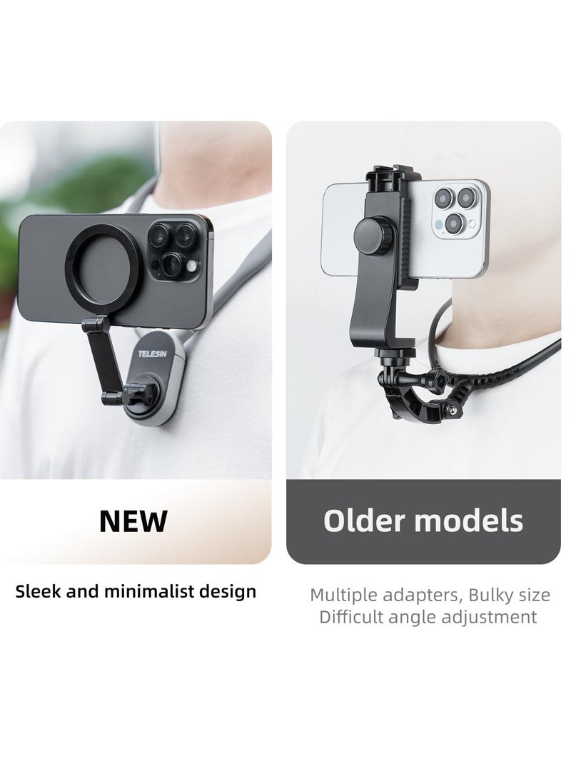 Excefore Magnetic Neck Mount for Phones, Neck Cell Phone Holder POV/Vlog Selfie Mount Hand Free Phone Neck Holder Chest Stand Strap Video Recording for iPhone 15 14 13 12 Seires Android Phones, Grey - Image 4