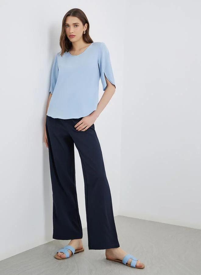 Take Two Take Two Solid Flat Front Wide Leg Pants