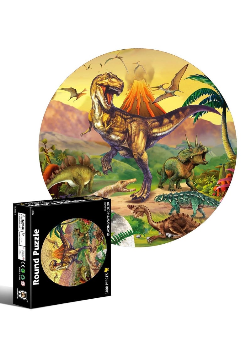 Educational Round Puzzle 1000 Pieces, Cartoon Toy Puzzle for Adults and Children (Dinosaur Pattern) - Image 1