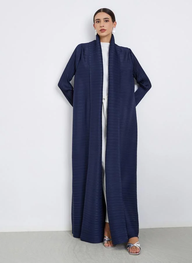 Take Two Solid Textured Pleated Belted Long Sleeve Abaya