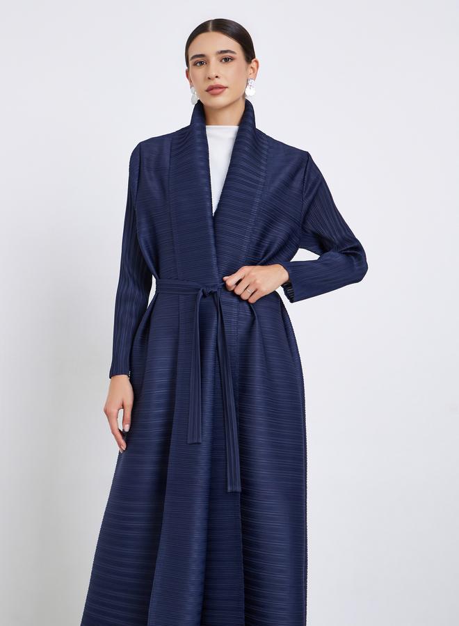 تايك تو عباية سادة محبوكة بكسرات وحزام وأكمام طويلة - Image 3