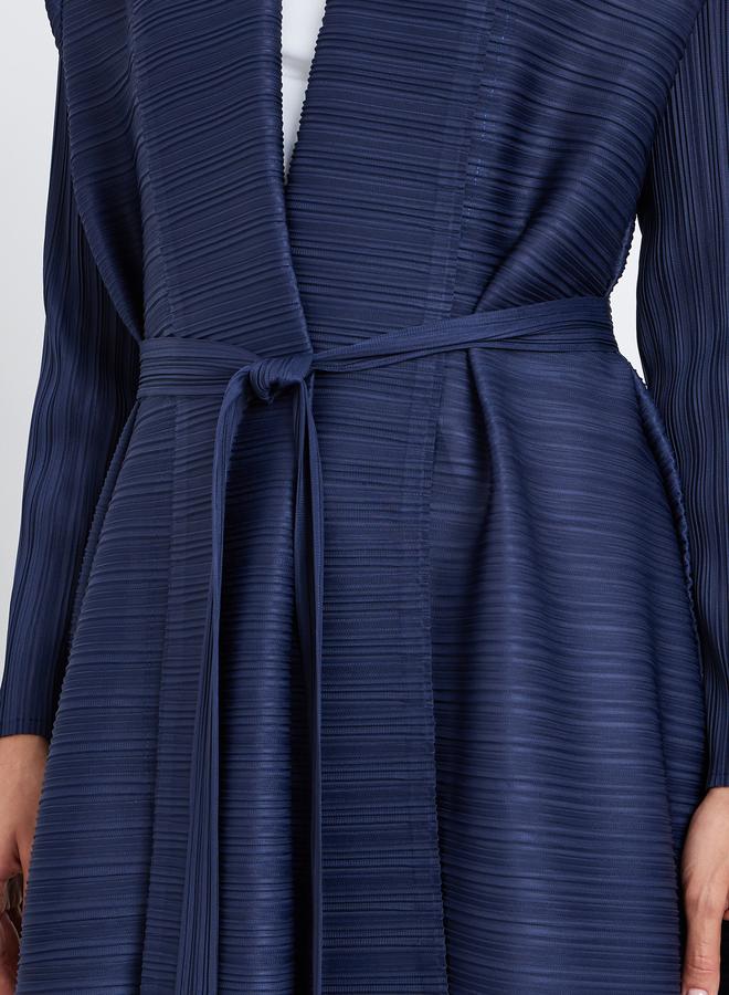 تايك تو عباية سادة محبوكة بكسرات وحزام وأكمام طويلة - Image 4