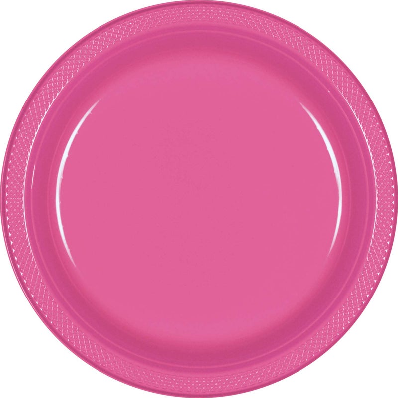 Amscan Vibrant Round Bright Pink Plastic Plates - 9"" (10 Packs of 20) - Premium Quality Design  Ideal for Any Event or Party