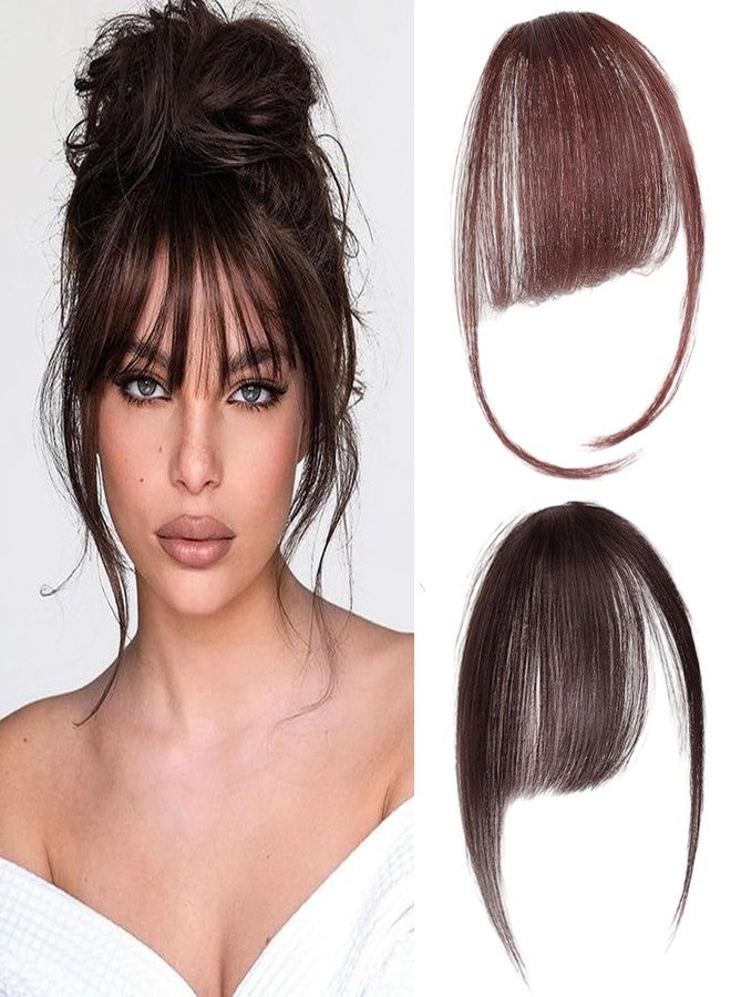 FFZDENA Front Hair Extensions for Women, Bangs Hair Extensions for Women, 2-Pack Fake Bangs with Sideburns, Dark Brown High-Temperature Fiber for Daily Styling & Special Occasions - Image 1