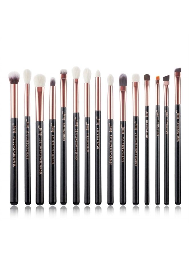 Jessup مجموعة فرش مكياج احترافية مكونة من 15 قطعة أدوات فرش المكياج قلم تحديد الظل مقبض خشبي فرش شعر طبيعي-اصطناعي لؤلؤي أسود/ذهبي وردي T157 - Image 1