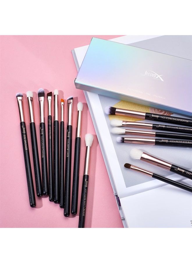 Jessup مجموعة فرش مكياج احترافية مكونة من 15 قطعة أدوات فرش المكياج قلم تحديد الظل مقبض خشبي فرش شعر طبيعي-اصطناعي لؤلؤي أسود/ذهبي وردي T157 - Image 2