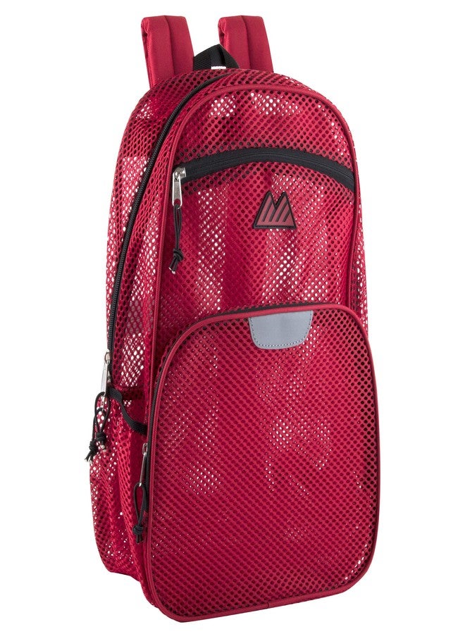 Summit Ridge Mesh Backpacks for Adults, School, Beach - Backpack with Reflective Strip (Red) - Image 1