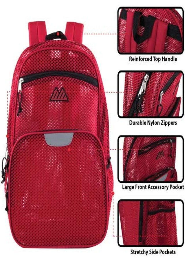 Summit Ridge Mesh Backpacks for Adults, School, Beach - Backpack with Reflective Strip (Red) - Image 2