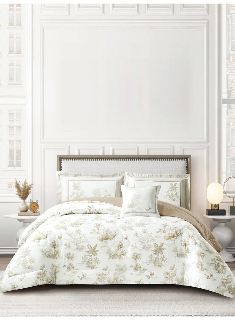 Donetella Bedding Comforter Set, King Size 250x230cm - 4-Pcs Digital Print Quilted Bed Set, Microfiber Fabric - 1 Comforter, 2 Pillow Shams,1 Cushion Cover.