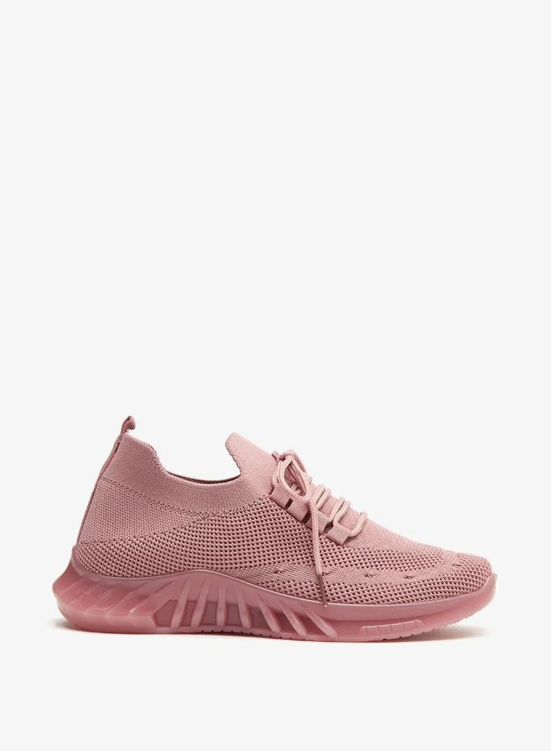 shoexpress Textured Running Shoes with Lace Up Closure Pink