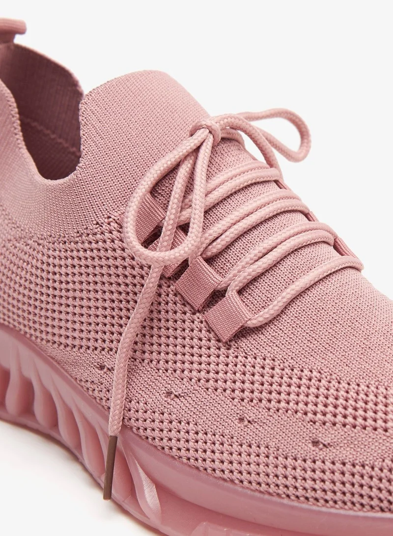 shoexpress Textured Running Shoes with Lace Up Closure Pink