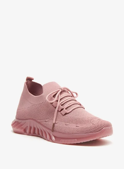 shoexpress Textured Running Shoes with Lace Up Closure Pink