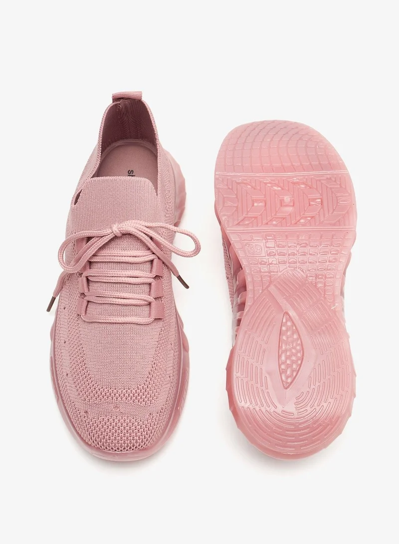 shoexpress Textured Running Shoes with Lace Up Closure Pink