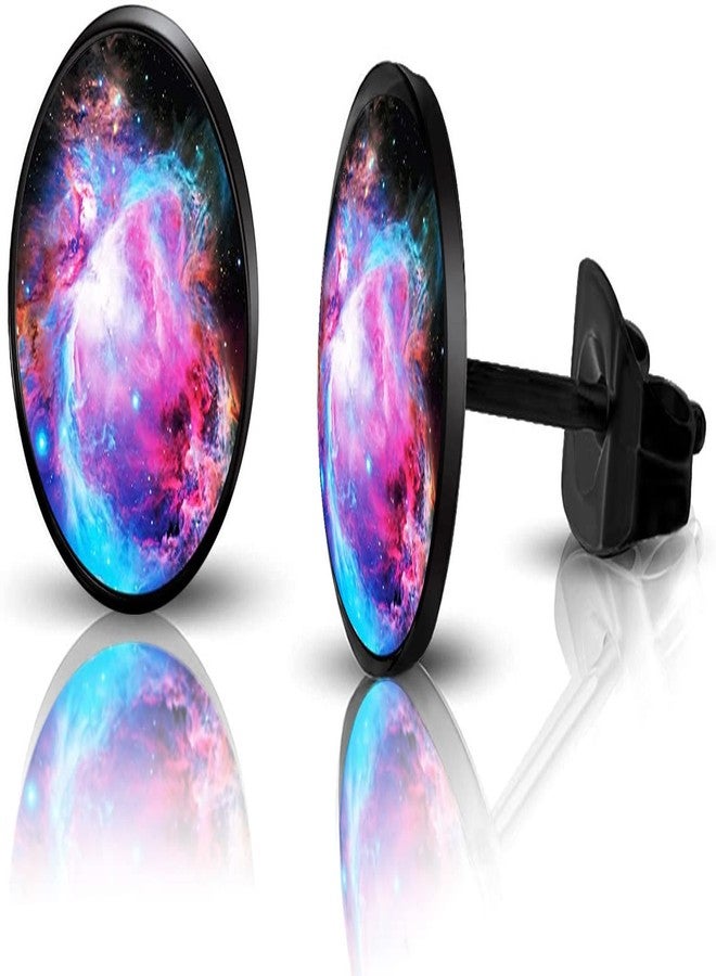 SIISPRI 316L Surgical Stainless Steel galaxy Round Circle Button Stud Post Earrings 10MM (black) - Image 3