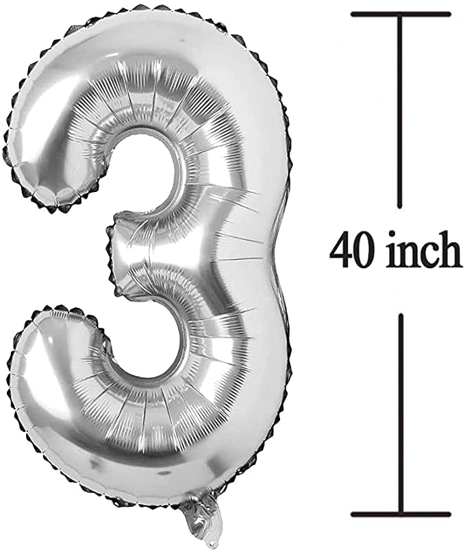 Flavouredlove 40inches three Foil Number Air or Helium Balloon Party Decoration Silver Pack of 1 | 3 Year No. Balloons Birthday/Anniversary (Silver 3) - Image 2