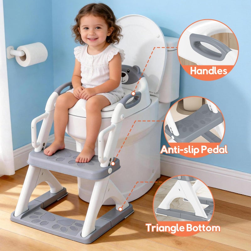 SKYROKU Potty Training Seat ï¼ŒSKYROKU Potty Training Toilet with Step Stool Ladder, for Kids Boys Girls Toddlers - Comfortable Safe Potty Seat with Anti-Slip Pads Ladder (8899Pro-Grey) - Image 5