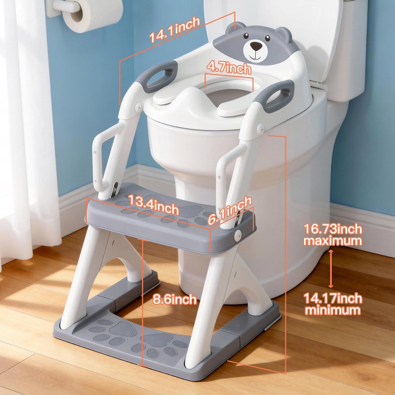 SKYROKU Potty Training Seat ï¼ŒSKYROKU Potty Training Toilet with Step Stool Ladder, for Kids Boys Girls Toddlers - Comfortable Safe Potty Seat with Anti-Slip Pads Ladder (8899Pro-Grey) - Image 2