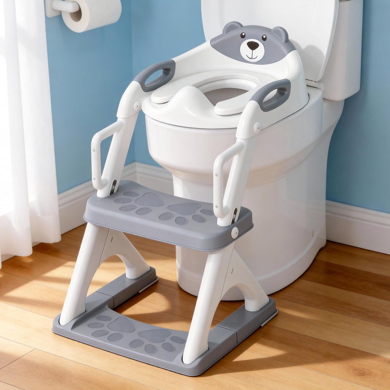 SKYROKU Potty Training Seat ï¼ŒSKYROKU Potty Training Toilet with Step Stool Ladder, for Kids Boys Girls Toddlers - Comfortable Safe Potty Seat with Anti-Slip Pads Ladder (8899Pro-Grey) - Image 1