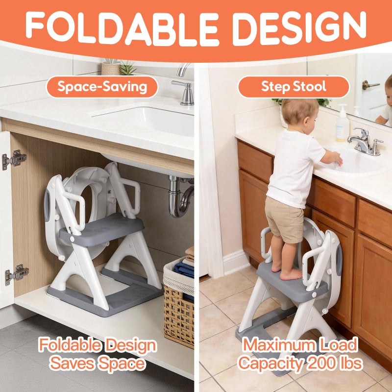 SKYROKU Potty Training Seat ï¼ŒSKYROKU Potty Training Toilet with Step Stool Ladder, for Kids Boys Girls Toddlers - Comfortable Safe Potty Seat with Anti-Slip Pads Ladder (8899Pro-Grey) - Image 4