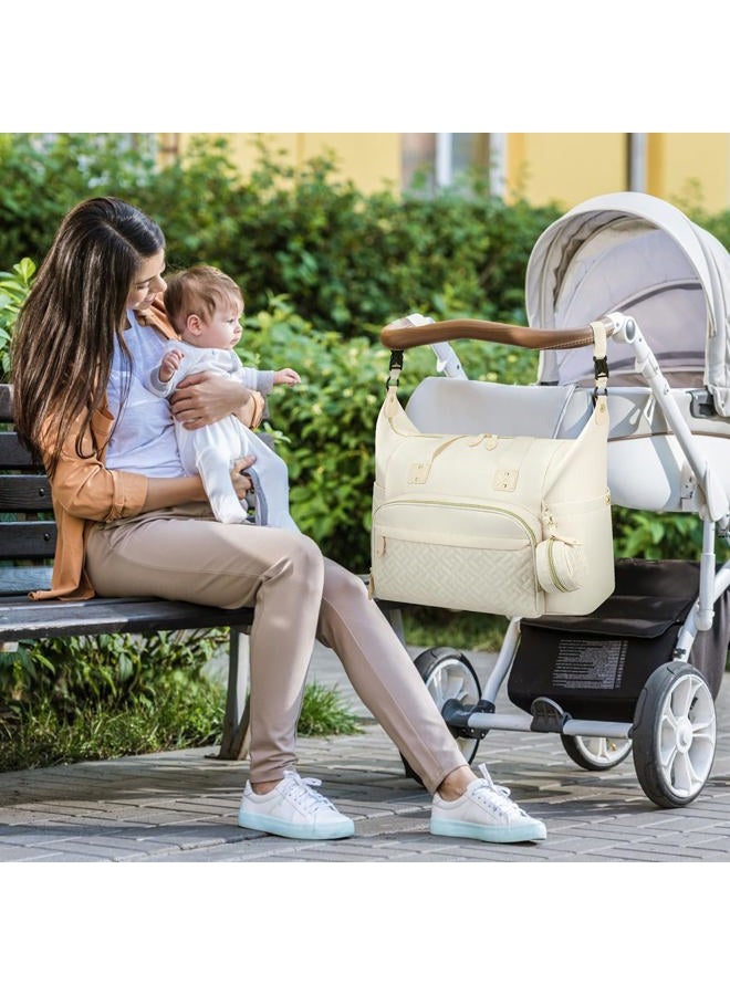 Tenot Diaper Bag Tote, Baby Bag Travel Diaper Tote Bag with Pacifier Case, Cute Maternity Hospital Baby Stylish Diaper Tote for Mom Dad Beige - Image 4
